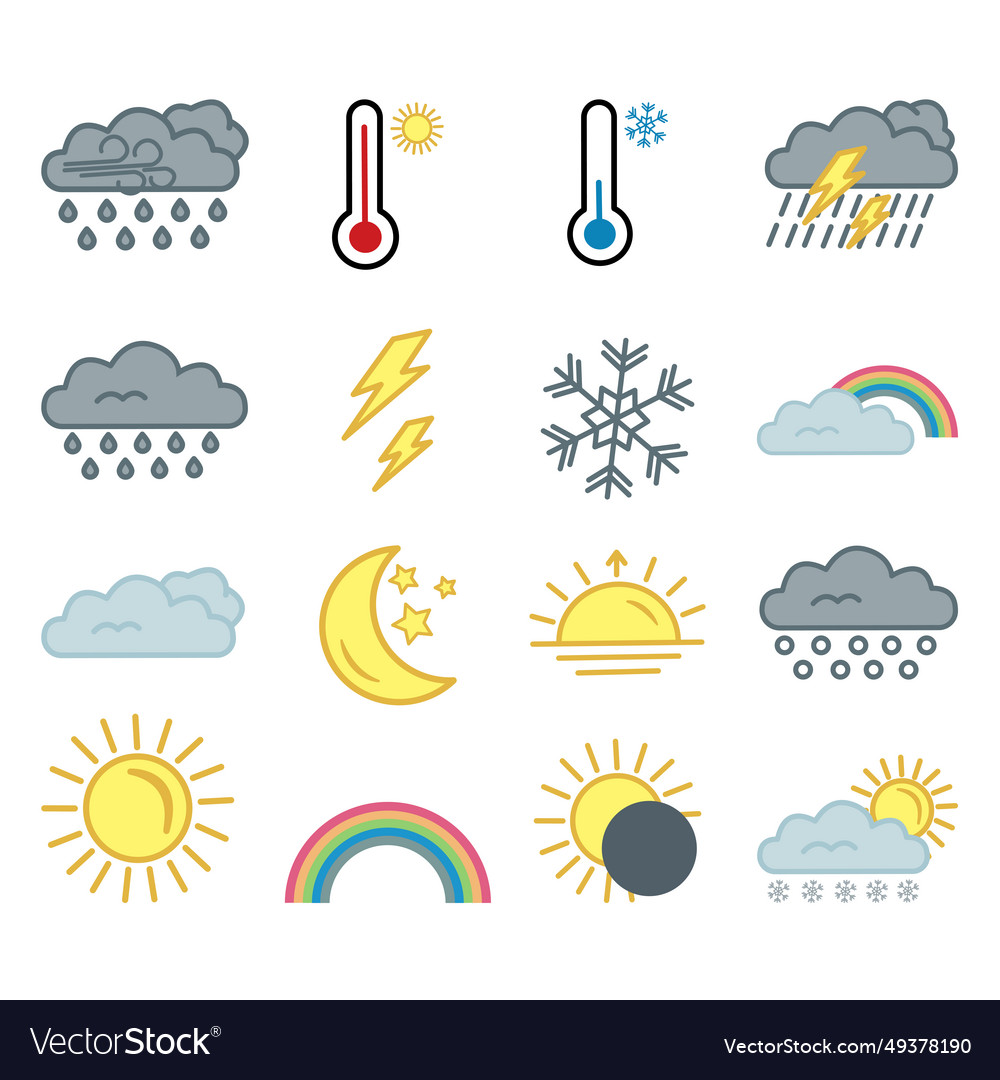 Weather Color Icons Set Outline Collection Vector Image