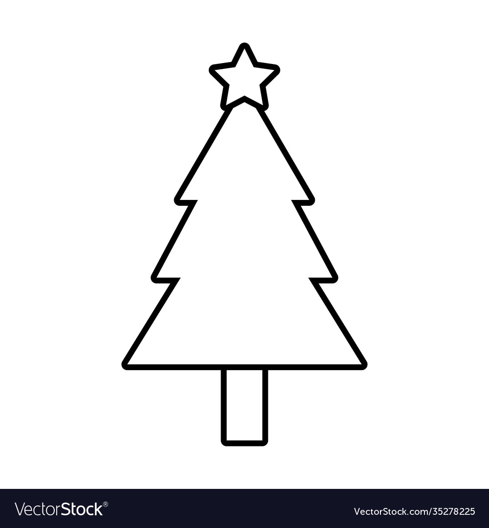 Happy Merry Christmas Pine Tree Line Style Icon Vector Image