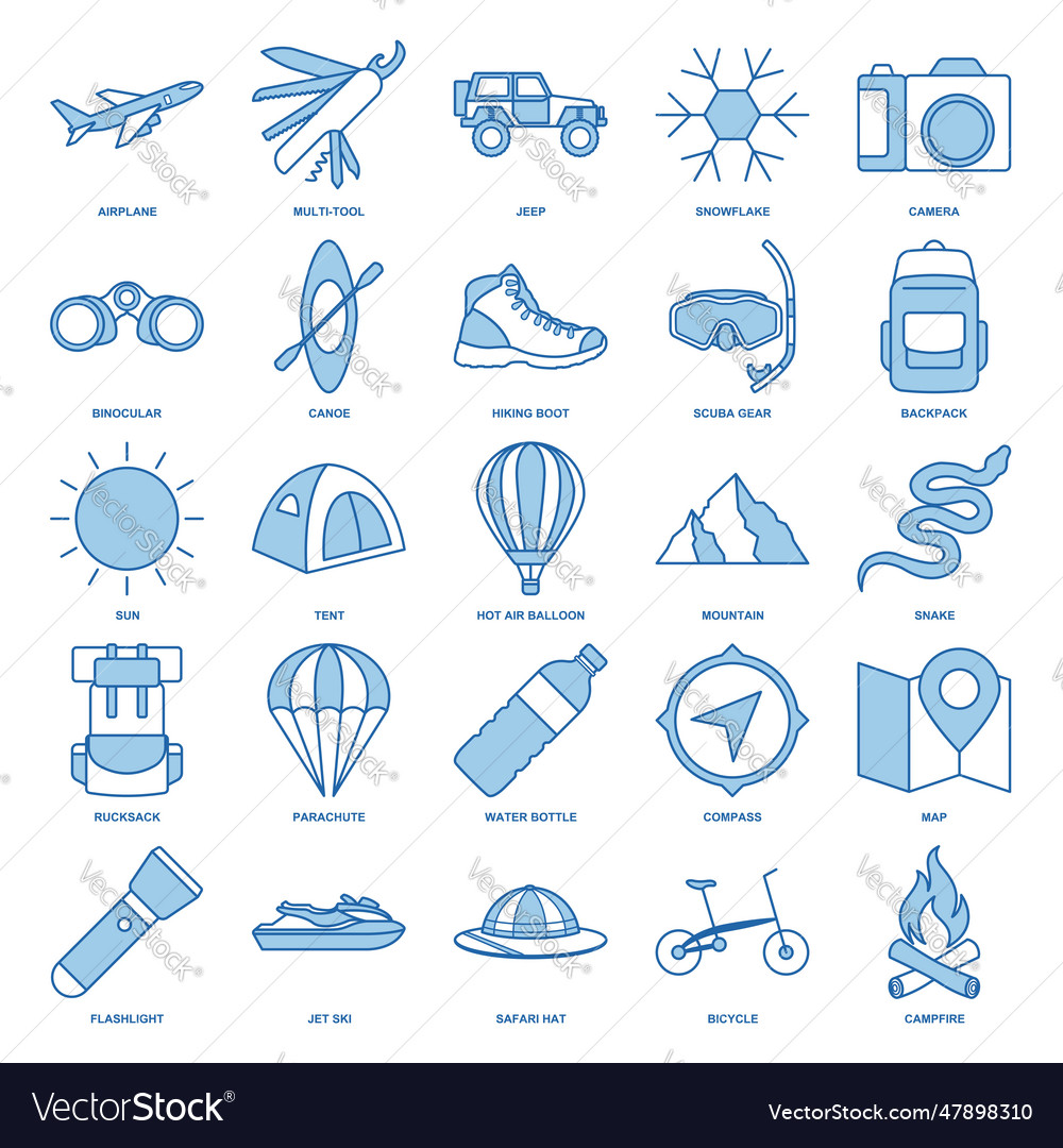 Adventure Icon Set Summer Camping Trip Symbols Vector Image