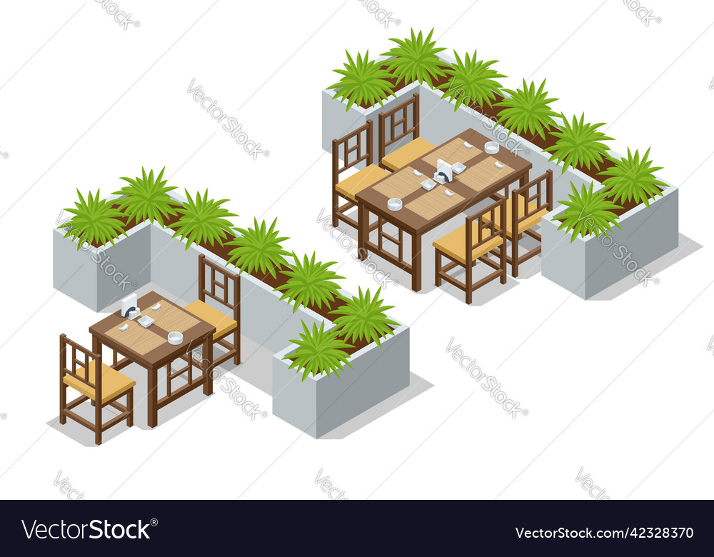 Isometric Fast Food Court Restaurant Interior Vector Image