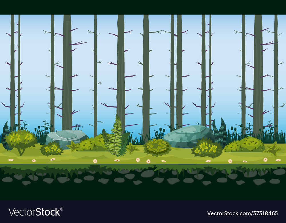 Forest Landscape Tree Trunks Horizontal Seamless Vector Image