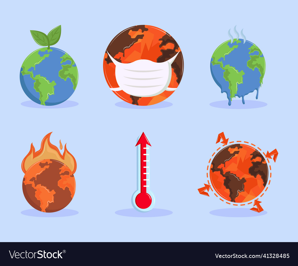 Global Warming Icons Set Royalty Free Vector Image