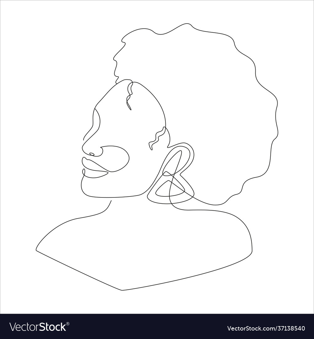 Line Art Portrait African American Woman Vector Image