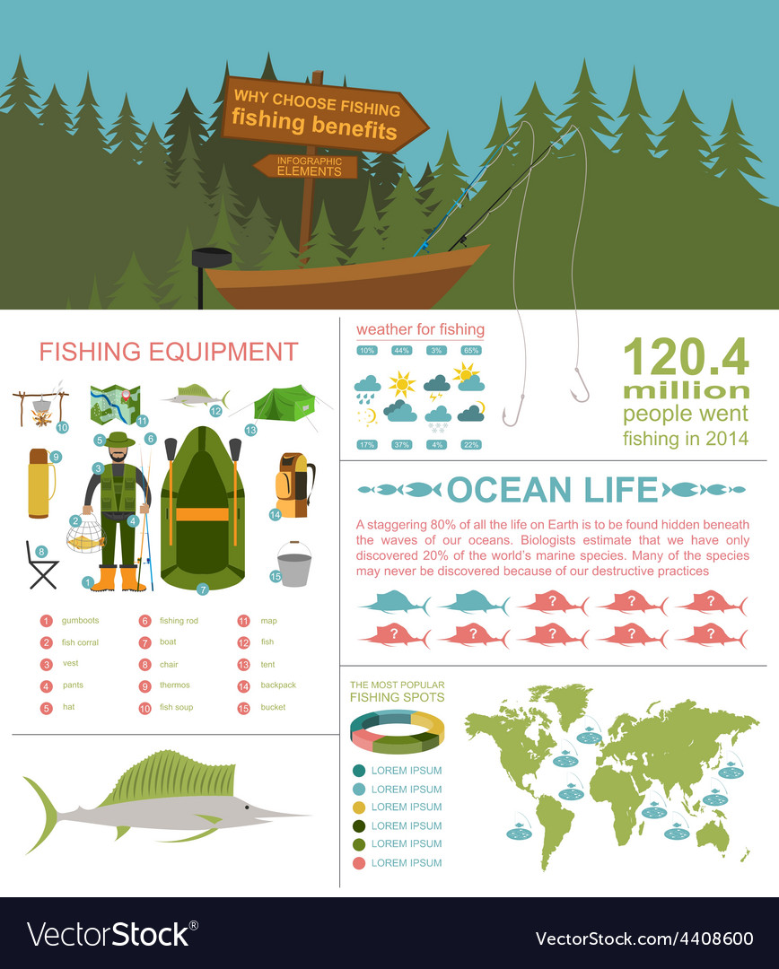 Fishing Infographic Elements Benefits Royalty Free Vector