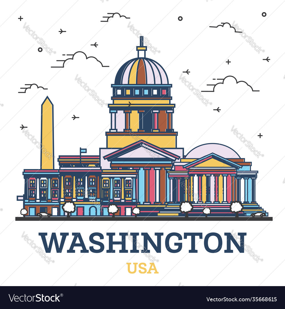 Outline Washington Dc Usa City Skyline With Color Vector Image