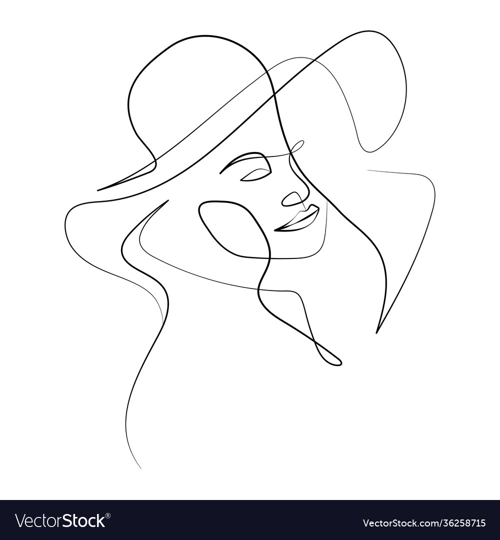 Beautiful Female Face Line Art Drawing Royalty Free Vector