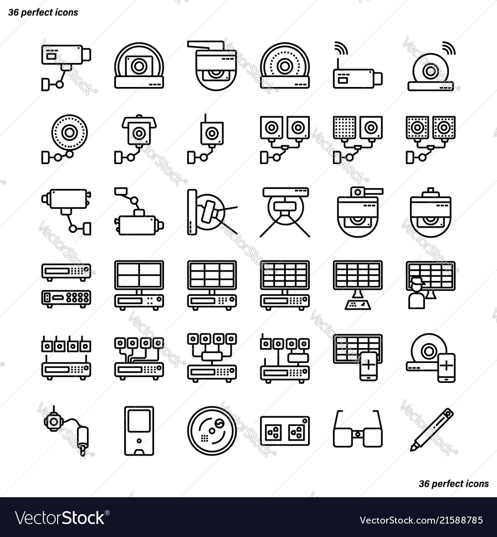 Cctv Outline Icons Perfect Pixel Royalty Free Vector Image