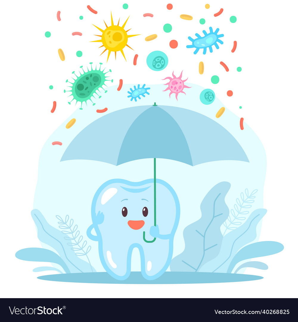 Dental Protection Cartoon Tooth Mascot Holds Vector Image