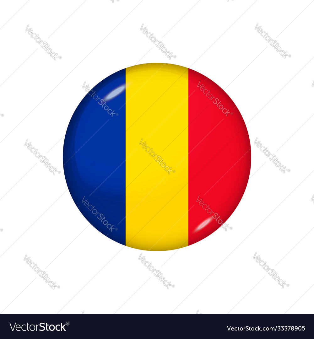 Round Flag Romania Button Icon Glossy Badge Vector Image