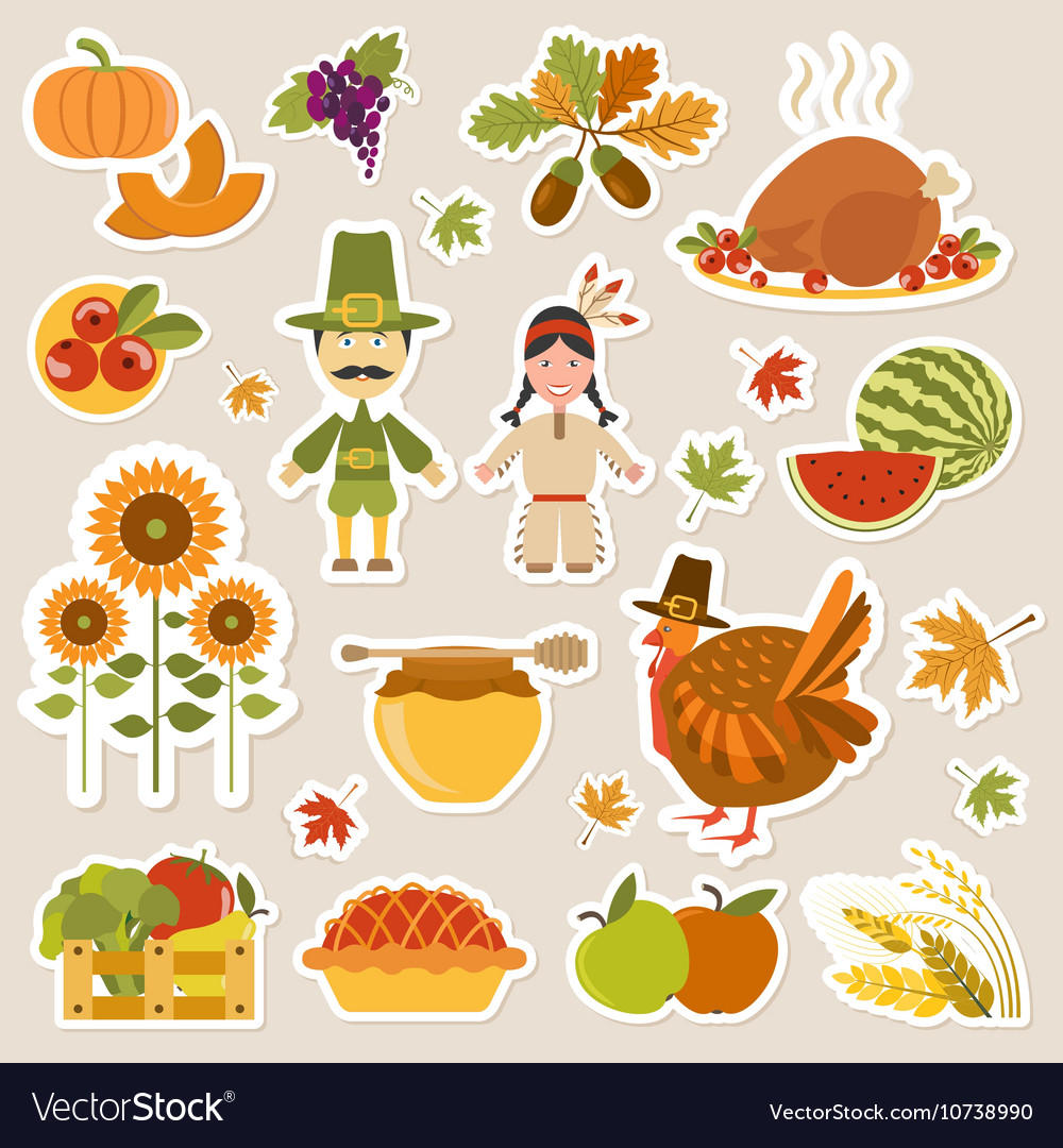 Thanksgiving Day Icon Set Flat Style Royalty Free Vector