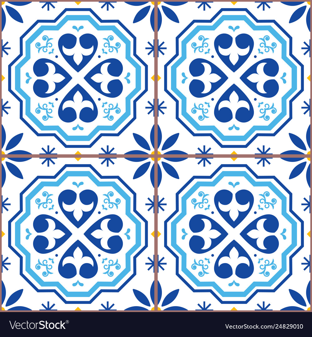 Portuguese Tiles Azulejos Seamless Pattern Vector Image