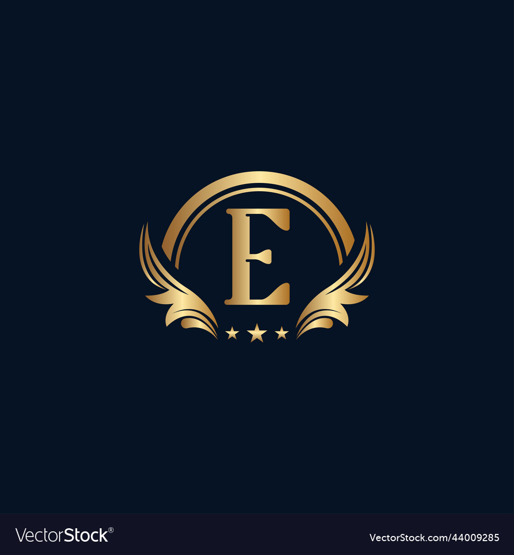 Luxury Letter E Logo Royal Gold Star Royalty Free Vector