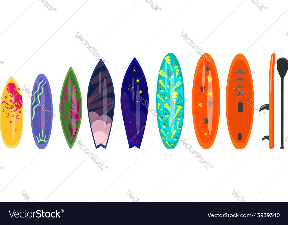 Surfboard Icons Set Cartoon Surfing Board Vector Image