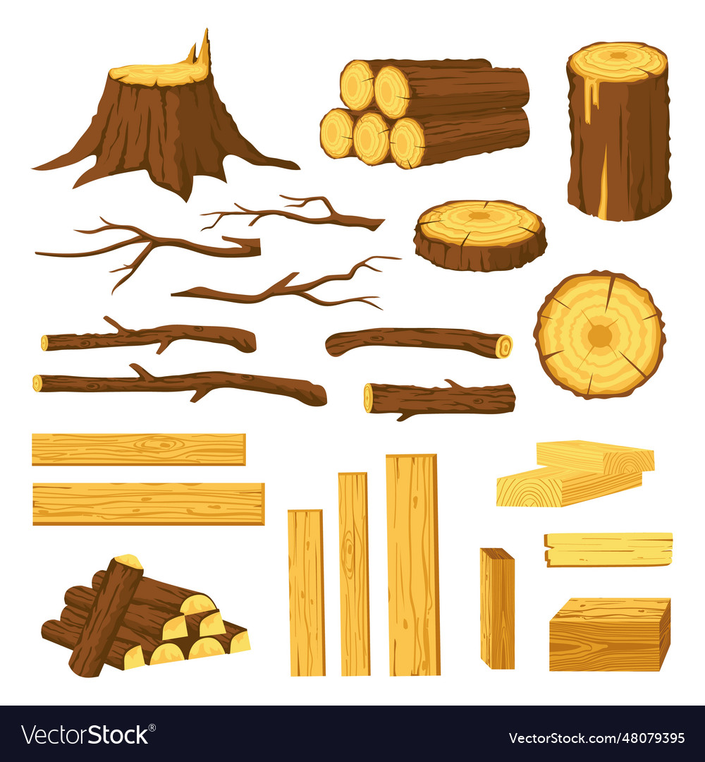 Wood Trunks And Planks Raw Materials For Lumber Vector Image