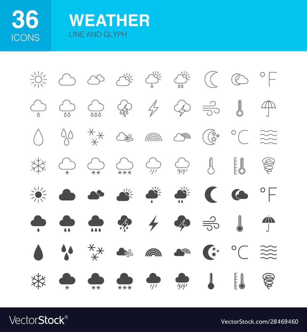 Weather Line Web Glyph Icons Royalty Free Vector Image