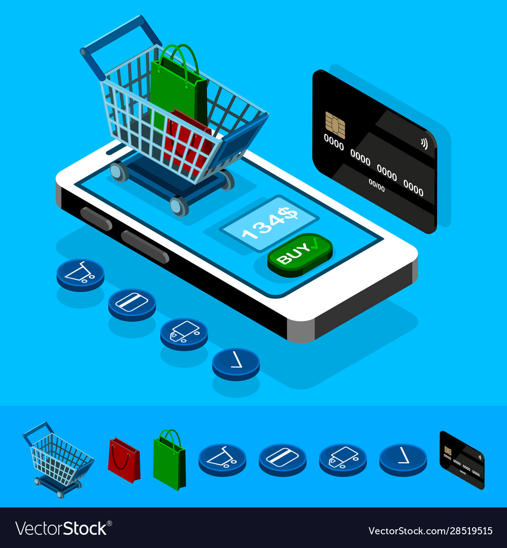 Online Shopping Isometric Concept Shopping Credit Vector Image