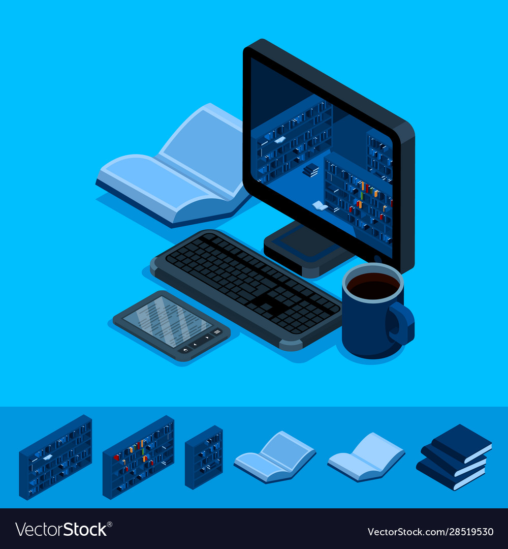 Online Library Isometric Concept Royalty Free Vector Image