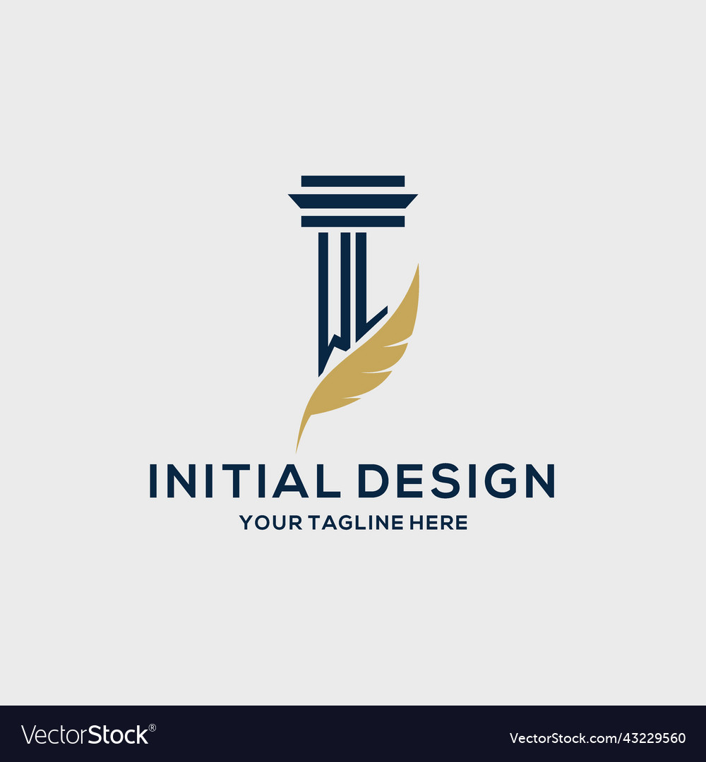 Wl Monogram Initial Logo With Pillar And Feather Vector Image