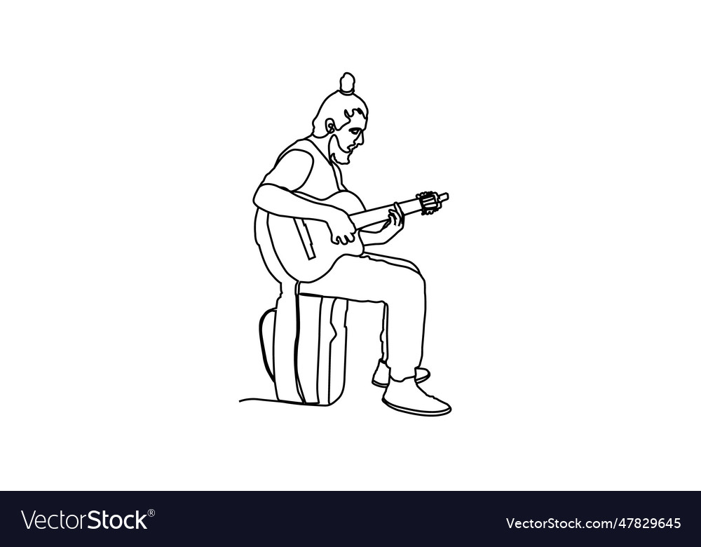 Hand Drawn Line Art Drawing Of A Man Playing Vector Image