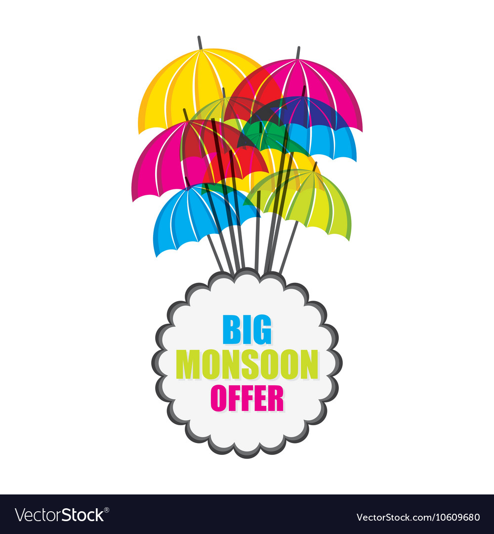 Big Monsoon Offer Banner Design With Umbrella Vector Image