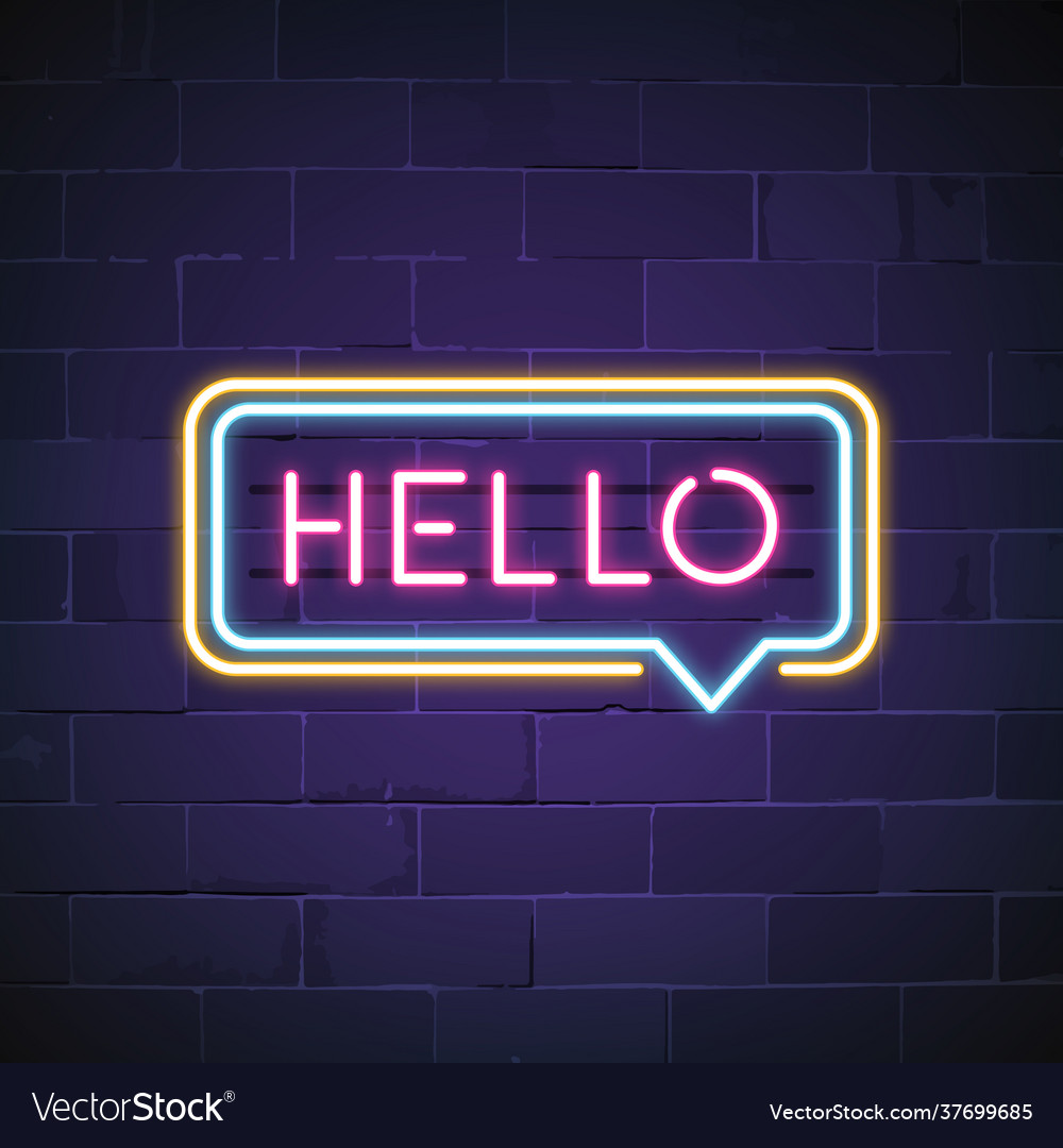 Pink Hello In A Speech Bubble Neon Sign Royalty Free Vector