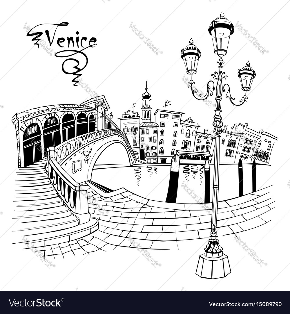 Rialto Bridge In Venice Italy Royalty Free Vector Image