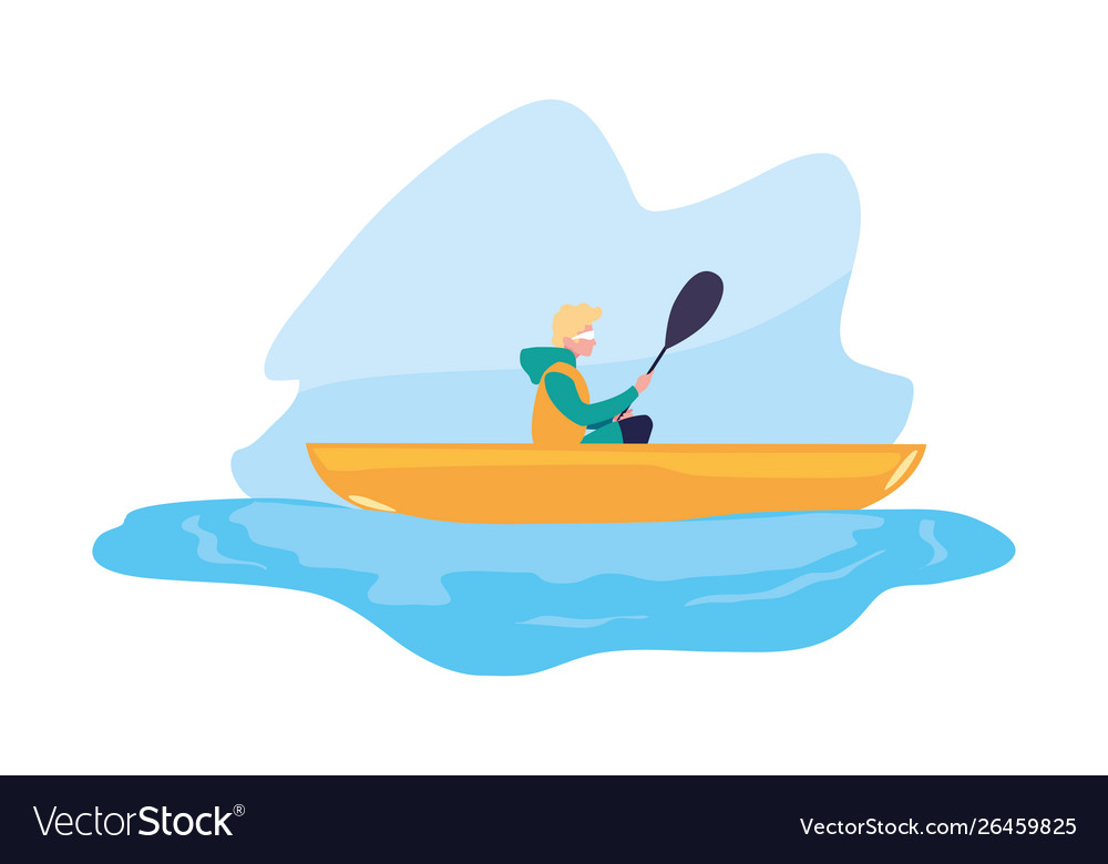 Man With Boat And Adventure Rowing Royalty Free Vector Image