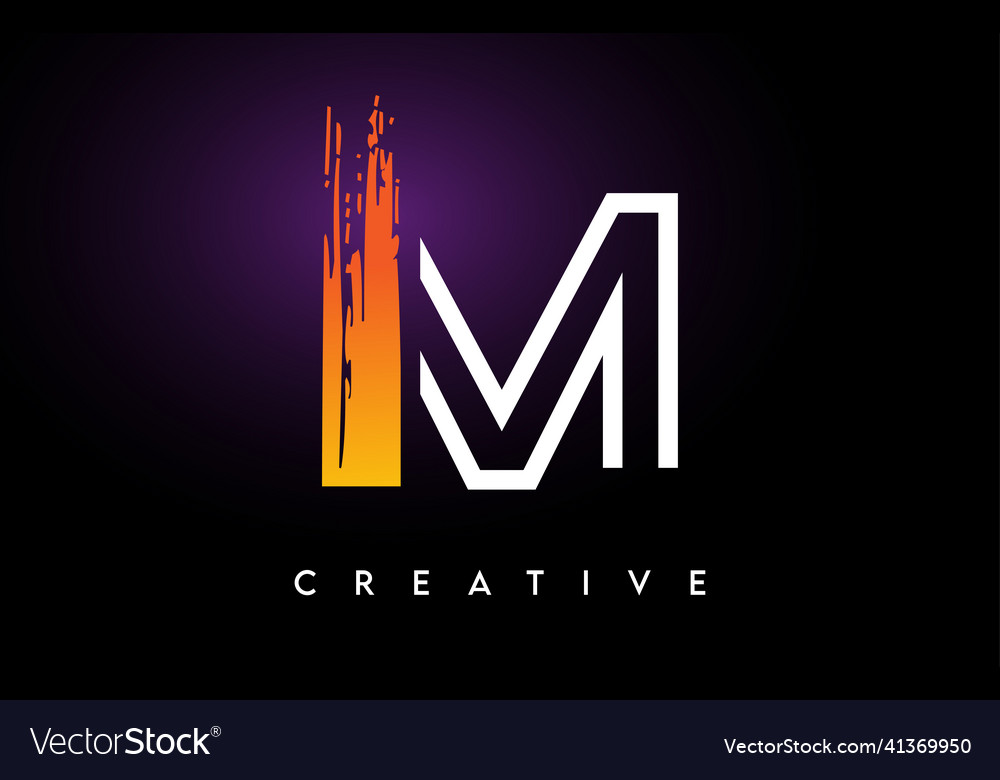 Golden M Letter Logo Design With Brush Stroke Vector Image