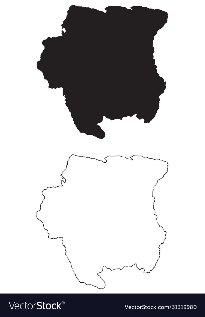 Suriname Country Map Black Silhouette And Outline Vector Image