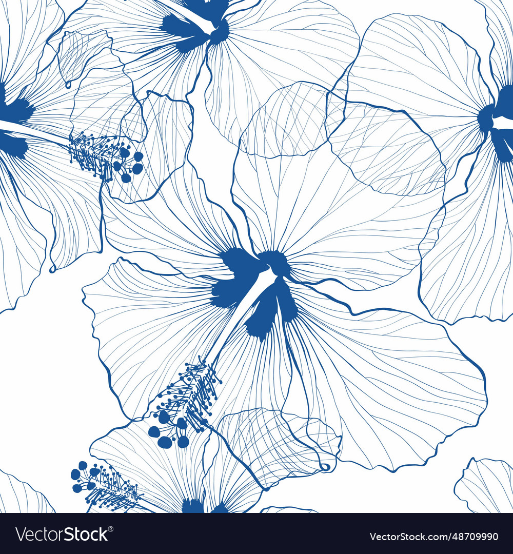 Decorative Seamless Pattern With Hibiscus Flowers Vector Image