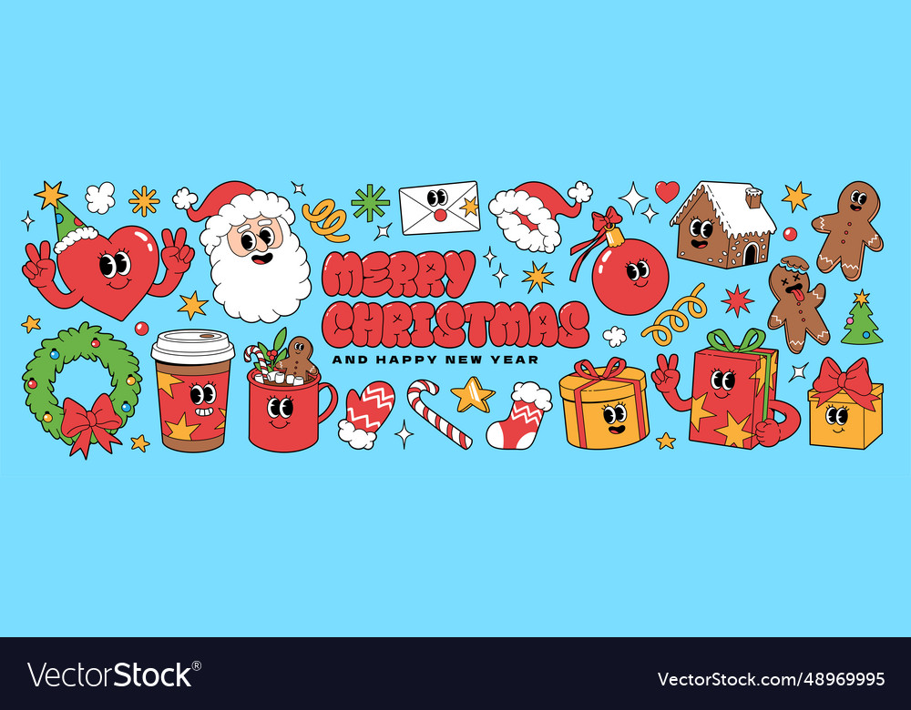 Merry Christmas And Happy New Year Stickers Vector Image