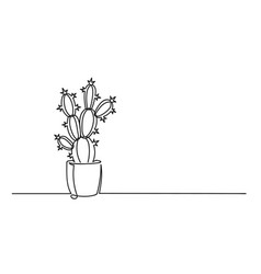 House Cactus In Pot Continuous One Line Drawing Vector Image