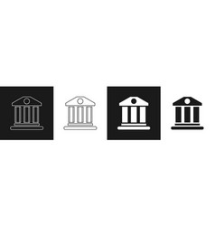 Set Bank Building Icon Isolated On Black And White