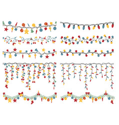 Christmas Light Garlands Set Outline Isolated Vector Image