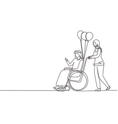 Continuous One Line Drawing Disability People Vector Image