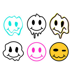 Melting Smile Emoji Icons Seamless Pink Pattern Vector Image