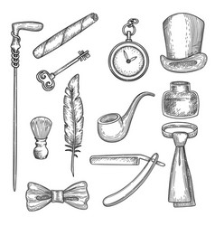 Vintage Hand Drawn Gentlemen Set Royalty Free Vector Image