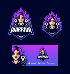 Women Warrior Esport Mascot Logo Design Royalty Free Vector