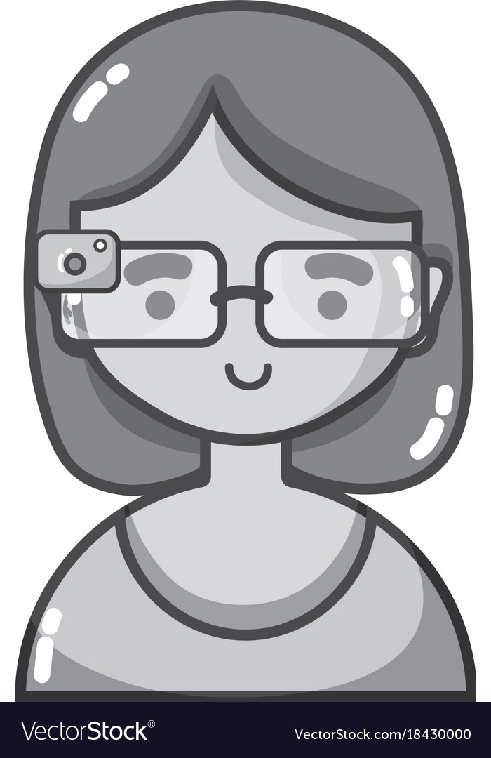 Grayscale Girl With 3d Glasses To Virtual Video Vector Image