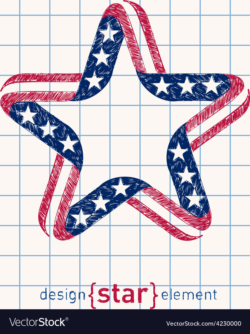 Hand Draw Star With American Flag Colors And Vector Image