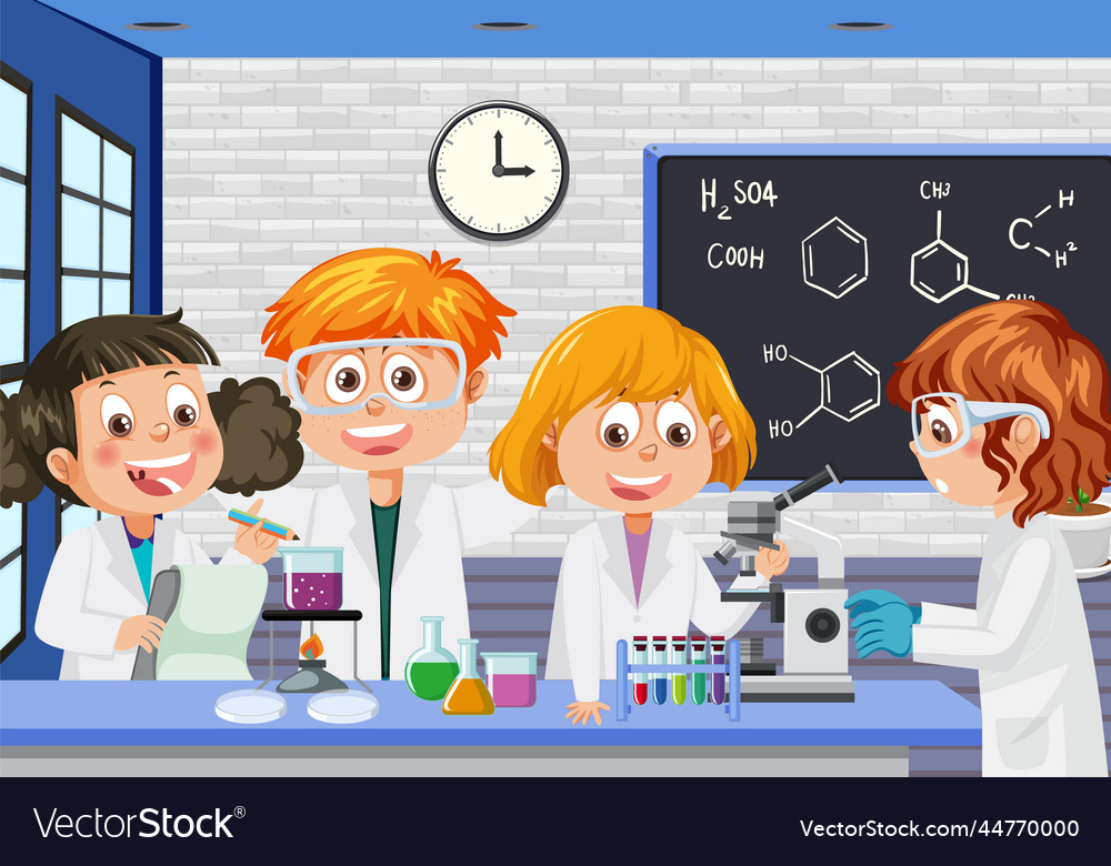 Student doing science experiment in laboratory Vector Image