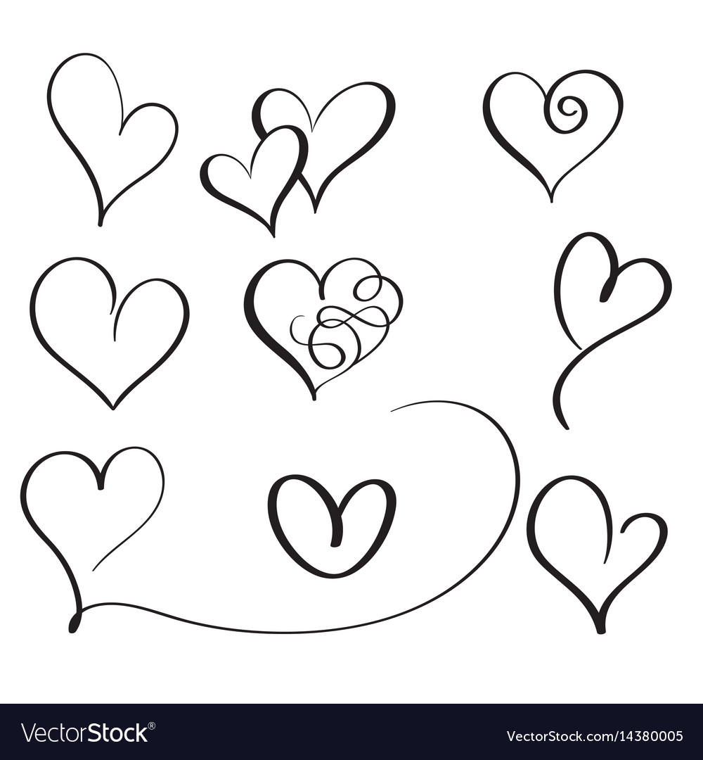 Set of flourish calligraphy vintage hearts Vector Image