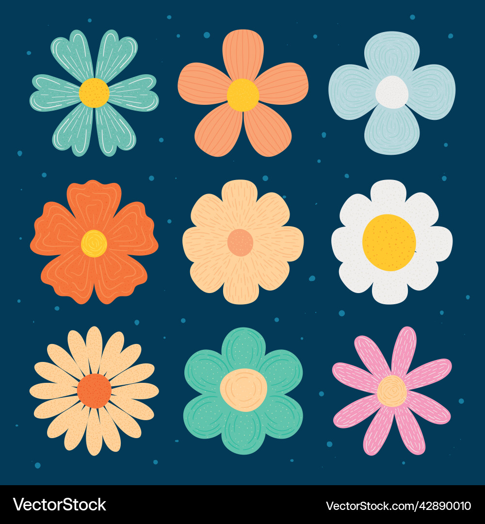 Colorful flowers icon set Royalty Free Vector Image