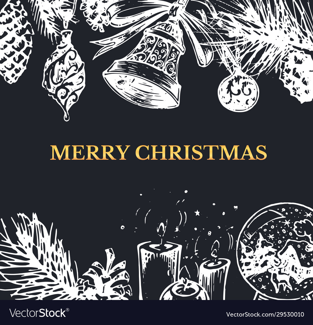 Merry Christmas Hand Drawn Card Design Royalty Free Vector