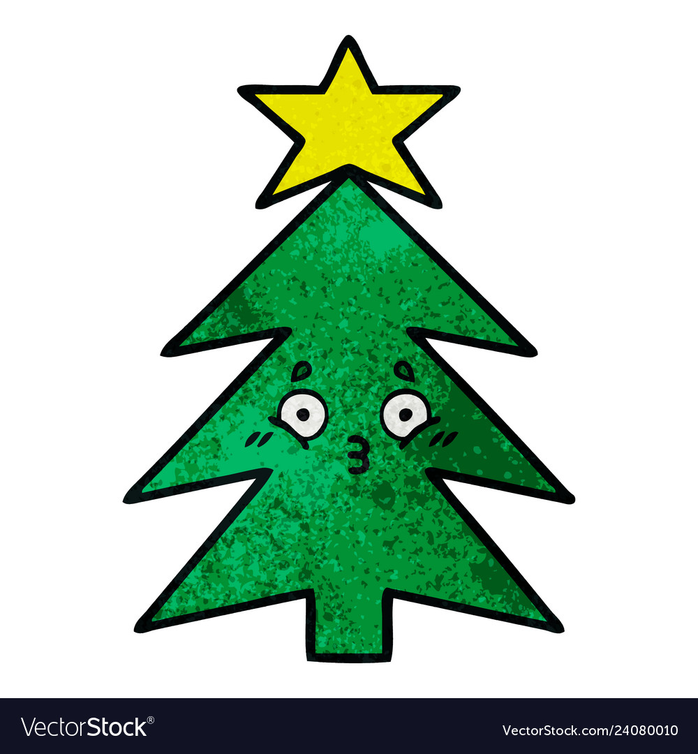 Retro grunge texture cartoon christmas tree Vector Image Retro grunge texture cartoon christmas tree Vector Image
