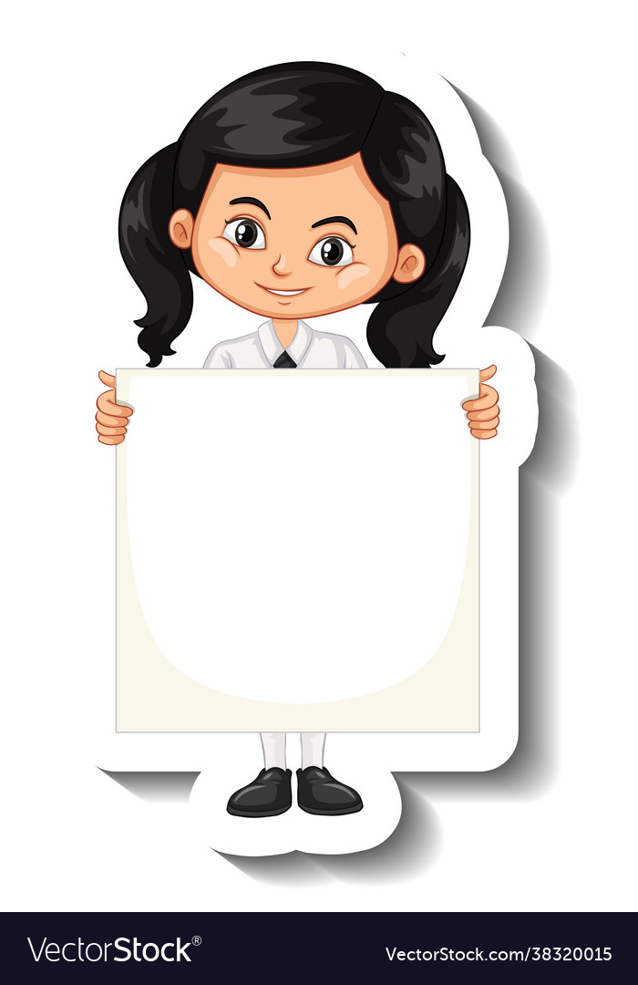 A sticker template with student girl holding Vector Image