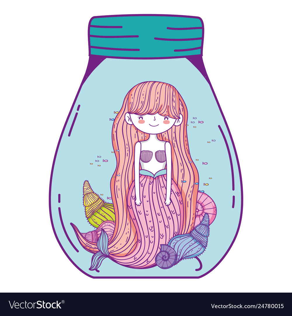 Beautiful Mermaid In Mason Jar Fairytale Character