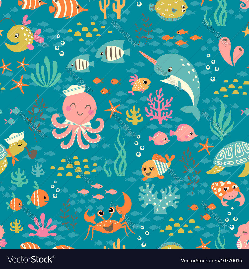 Happy underwater life pattern Royalty Free Vector Image