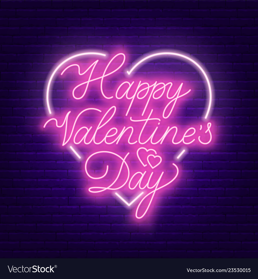 Happy valentine s day neon lettering on dark Vector Image