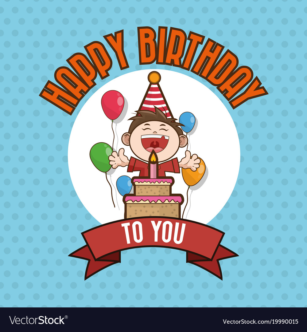 Kid happy birthday card cartoon Royalty Free Vector Image